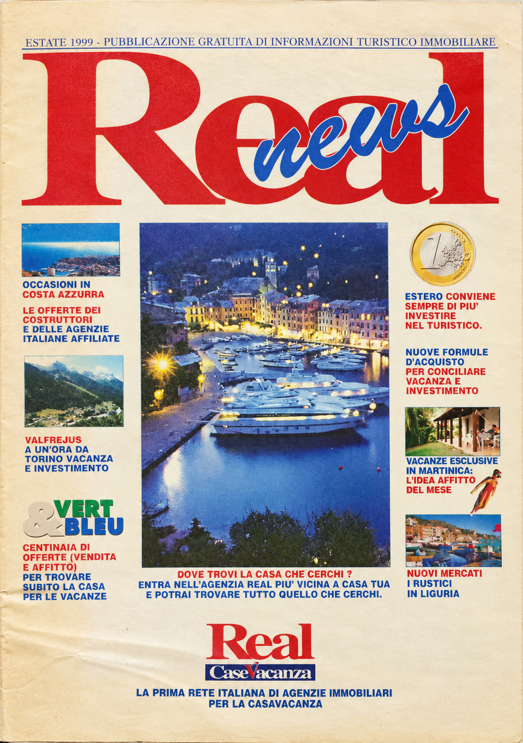 Copertina restaurata di Real News estate 1999, con fotografia del porto e testata originale rossa e blu